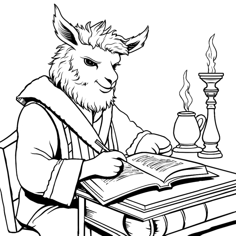 Coloring picture hardworking llama