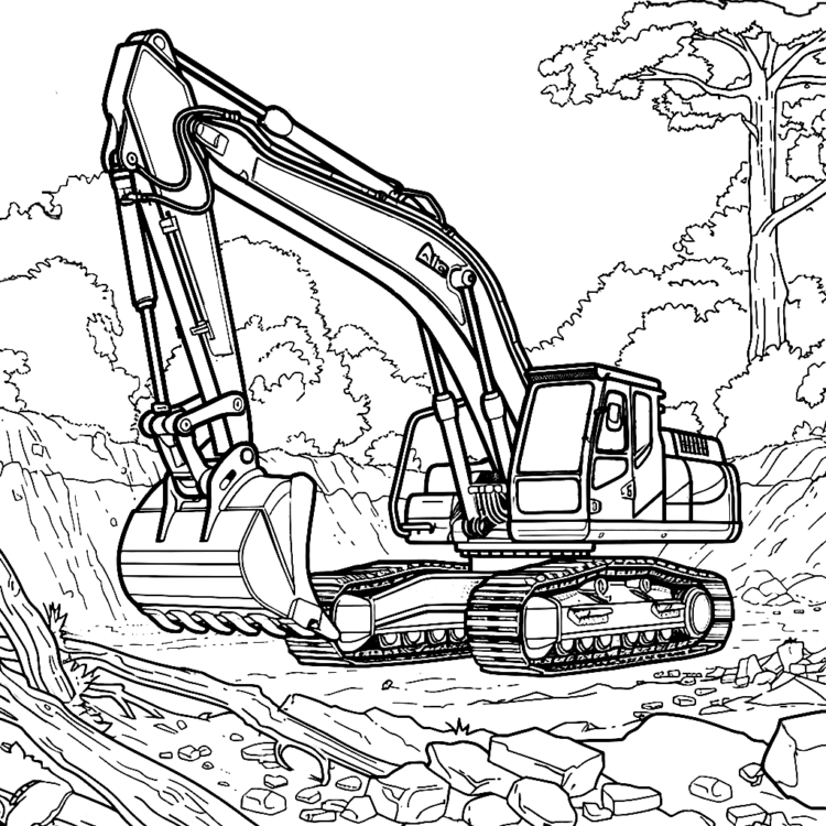 Dibujo para colorear excavadora en funcionamiento