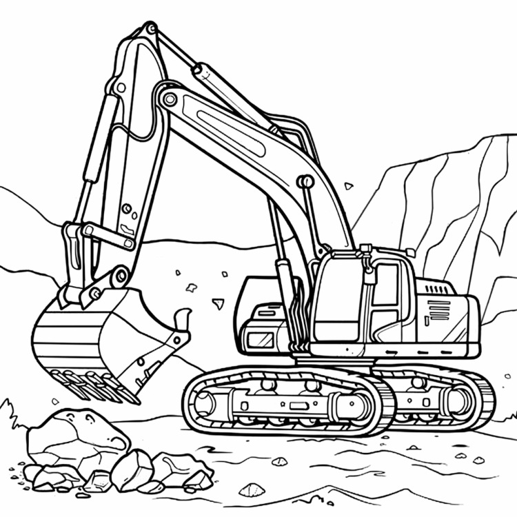 Construction excavator coloring page