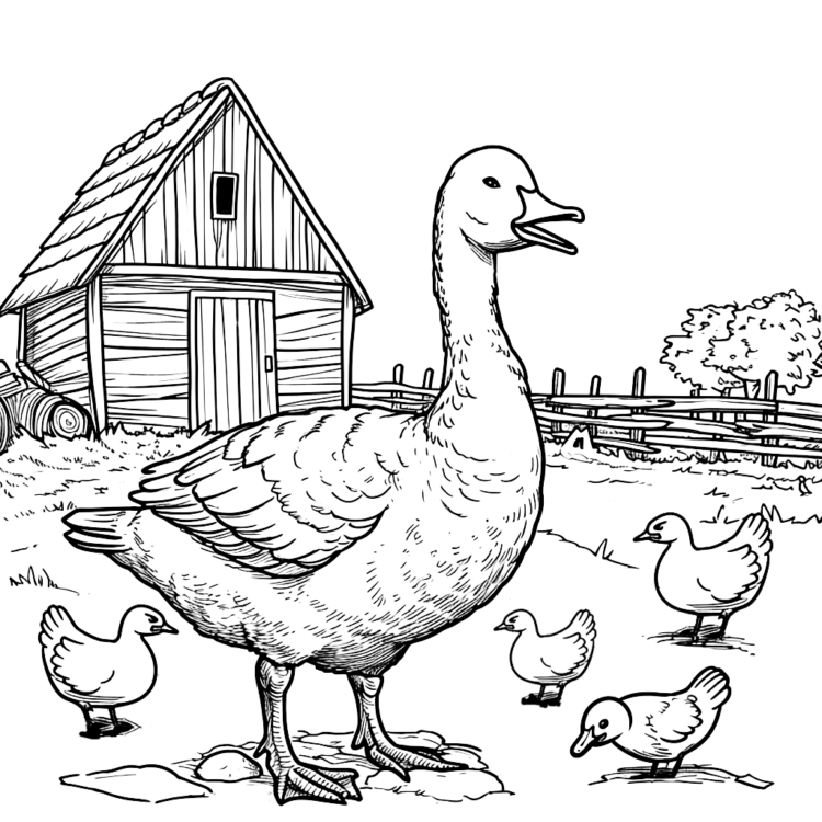 Dibujo para colorear Ganso en la granja