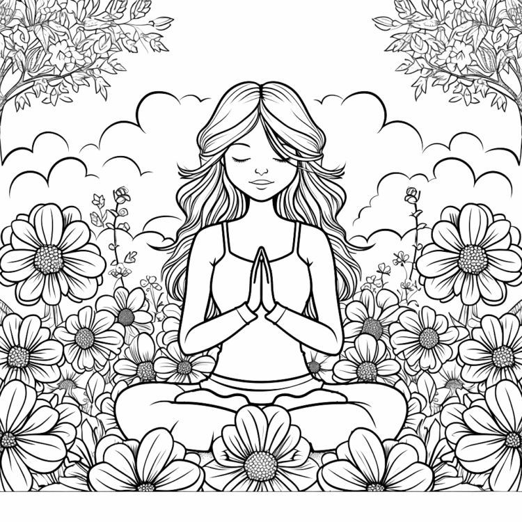 Ausmalbild Gartenmeditation