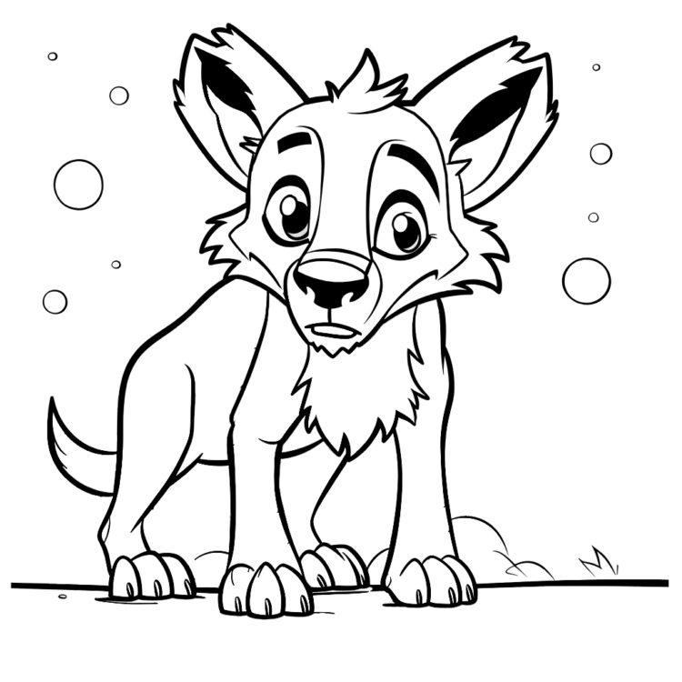 Dibujo para colorear de una hiena joven
