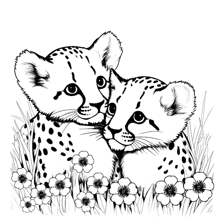 Coloring picture Cuddling cheetahs