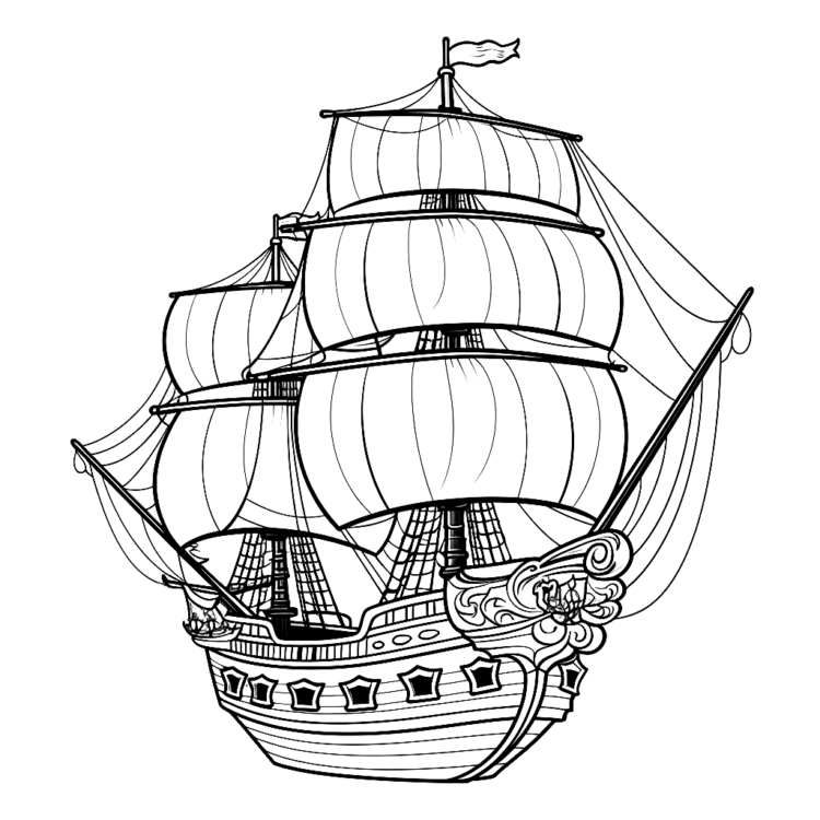 Mystical captain's ship coloring page