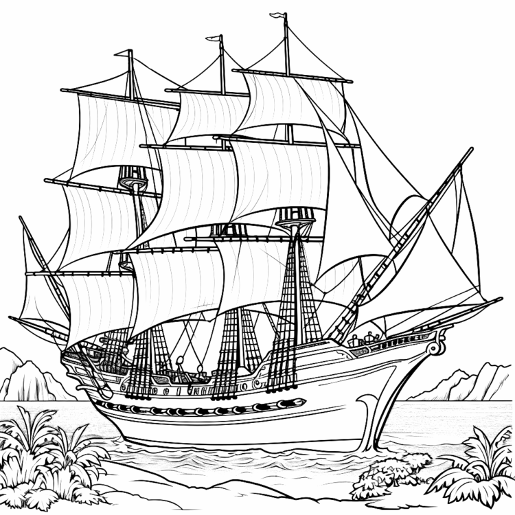 Dibujo para colorear barco del tesoro