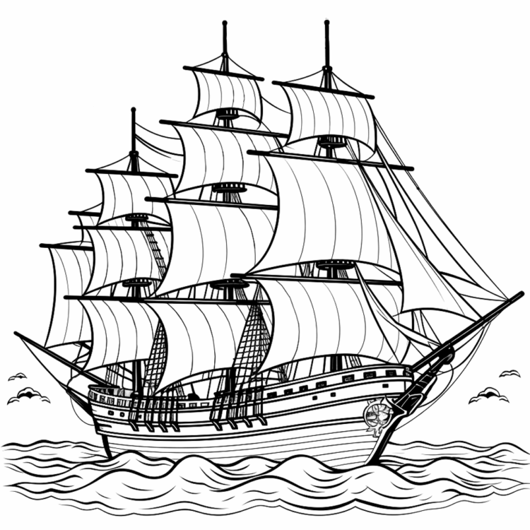 Dibujo para colorear puesta de sol barco
