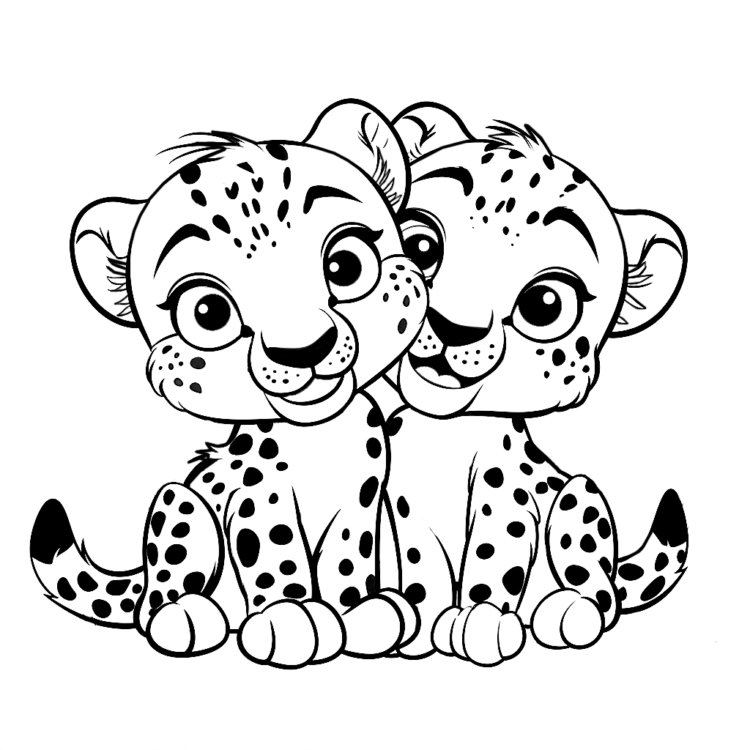 Dibujo para colorear guepardos juguetones