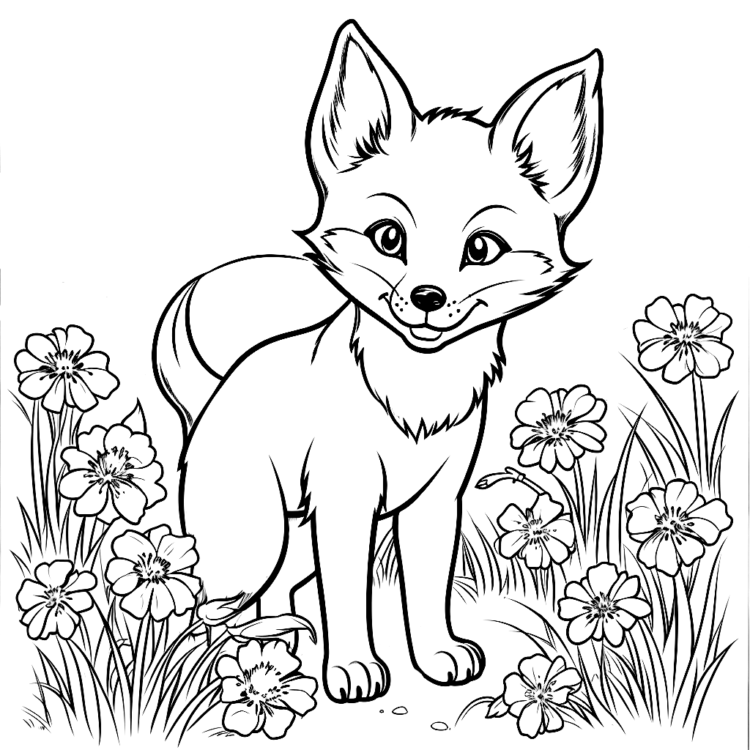 Coloring picture flowers and fox