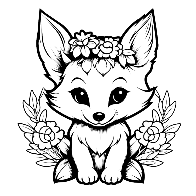 Coloring picture flower fox