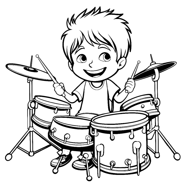 Coloring picture happy drummer