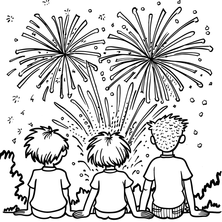 Coloring picture New Year's fireworks