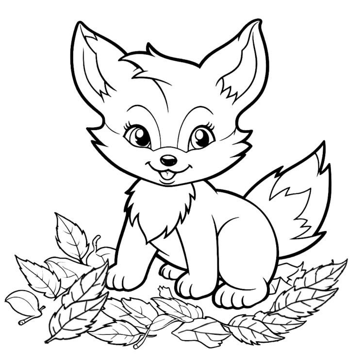 Dibujo para colorear zorro rojo en otoño