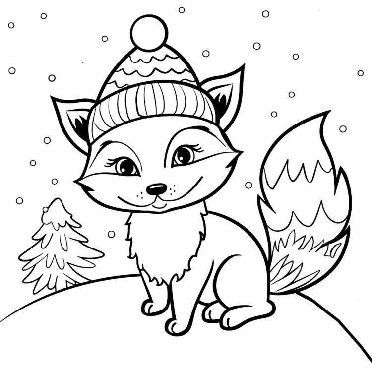 Coloring picture winter red fox