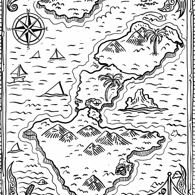 Dibujo para colorear mapa del tesoro secreto