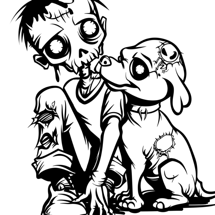 Dibujo para colorear perro y zombi
