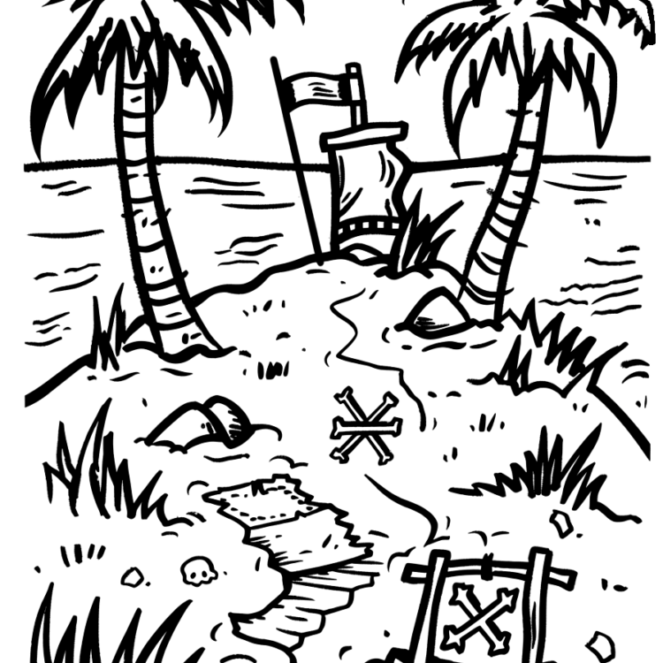 Dibujo para colorear mapa de exploración de la isla