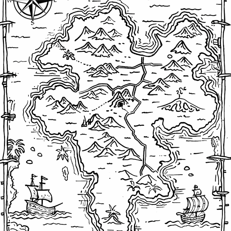 Dibujo para colorear del mapa de la Isla del Tesoro