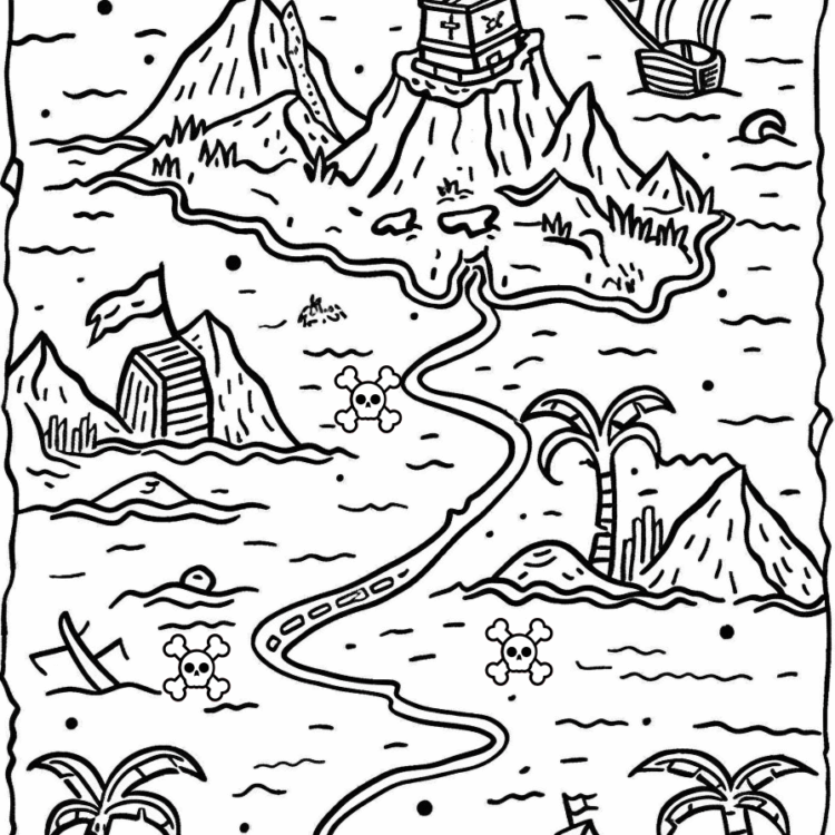 Pirate adventure map coloring page