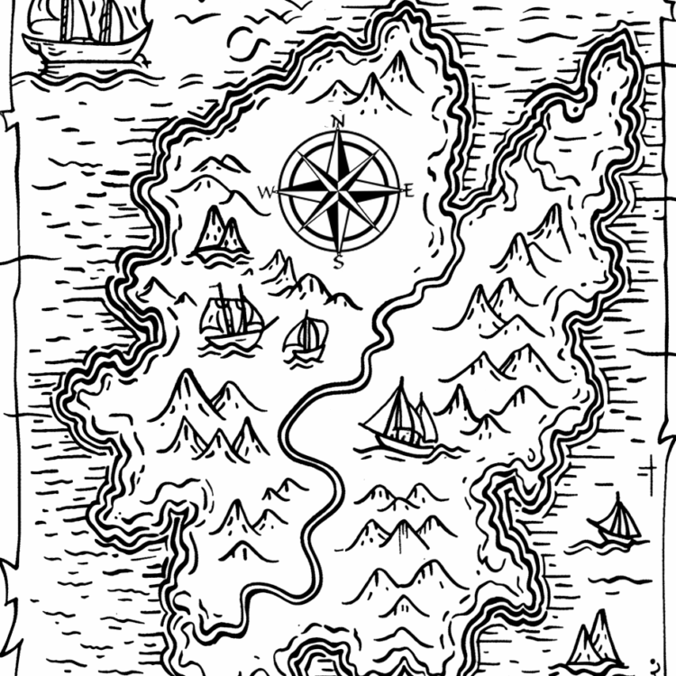 Ausmalbild Piratenschatzkarte