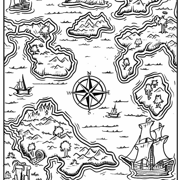 Dibujo para colorear mapa del cazador de tesoros