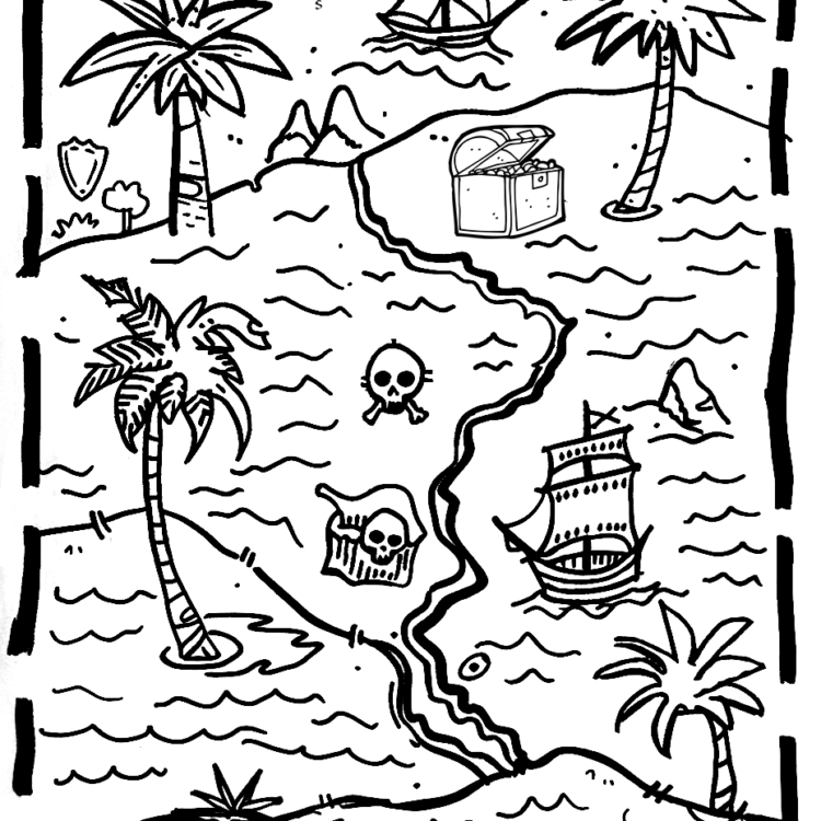 Lost treasure map coloring page