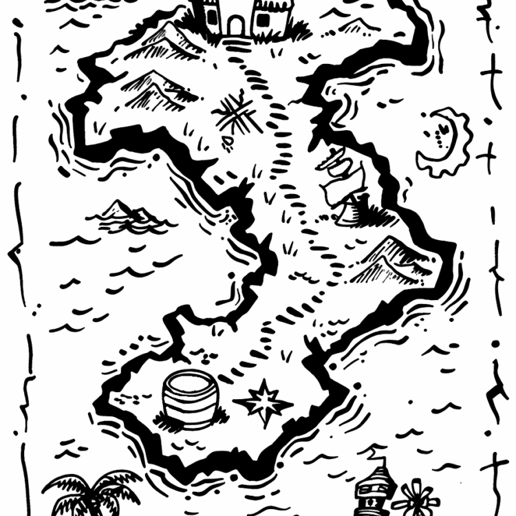 Página para colorear del mapa del tesoro