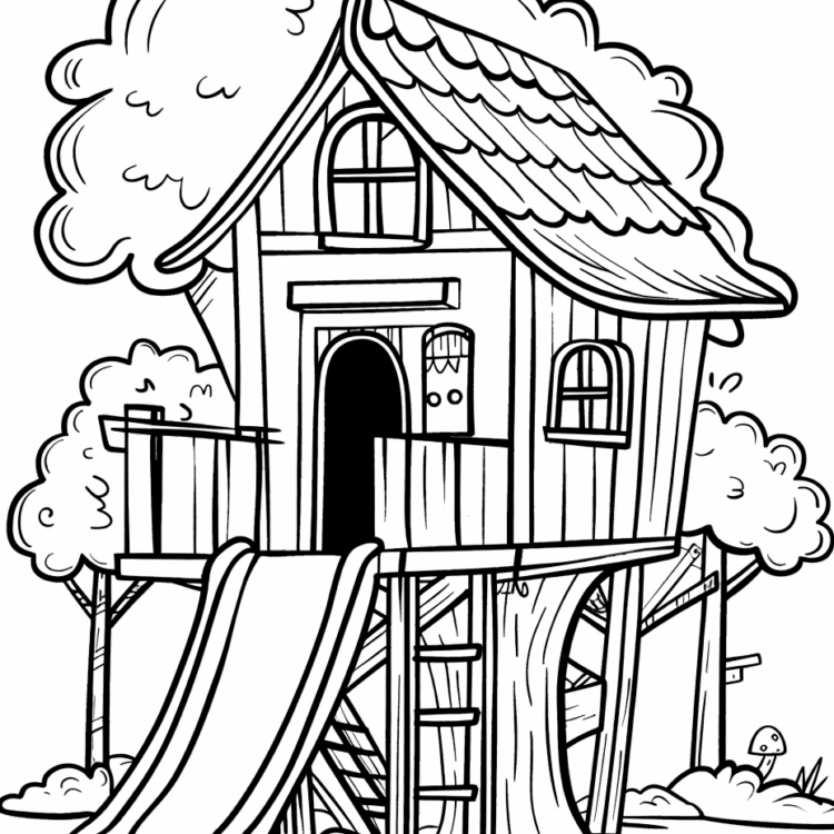Dibujo para colorear casa del árbol para niños