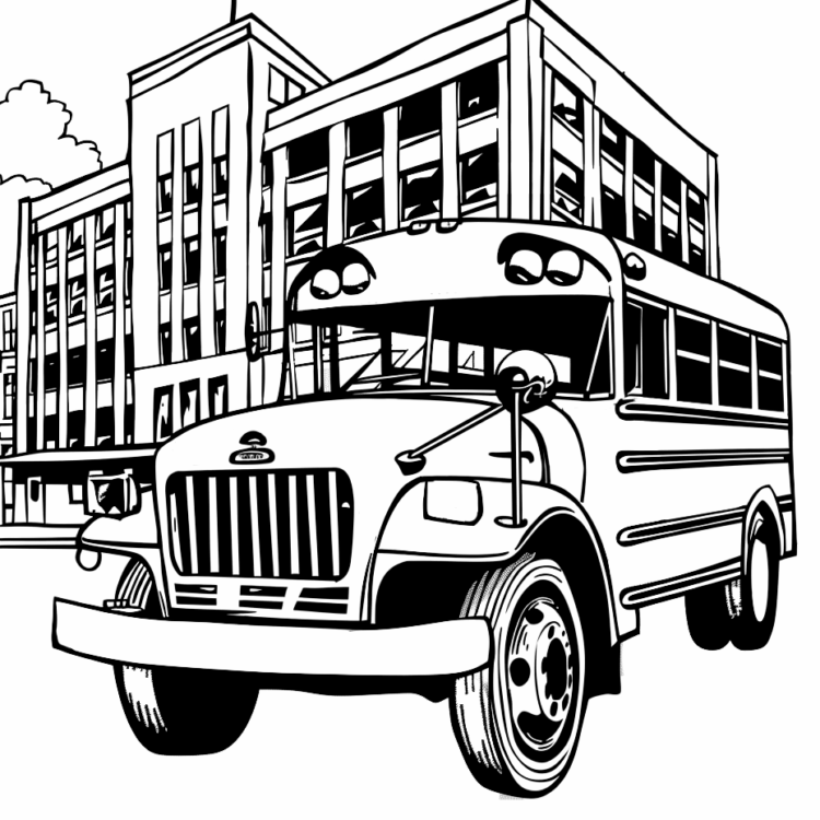 Coloring bus at school