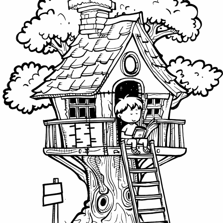 Ausmalbild Charmantes Baumhaus