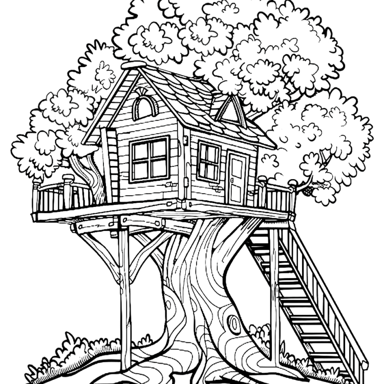 Dibujo para colorear casa del árbol sencilla
