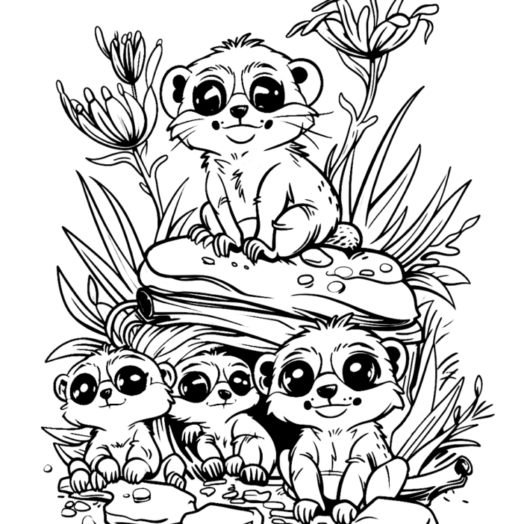 Coloring picture meerkat playing
