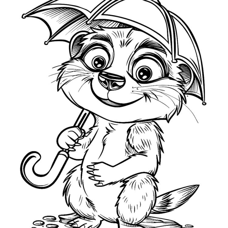 Coloring picture meerkat and umbrella