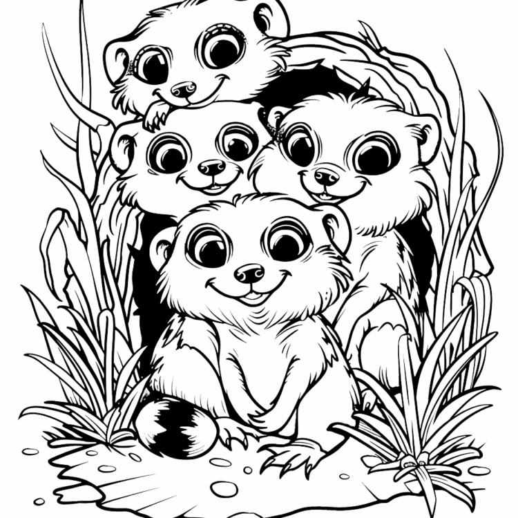 Coloring picture meerkat family