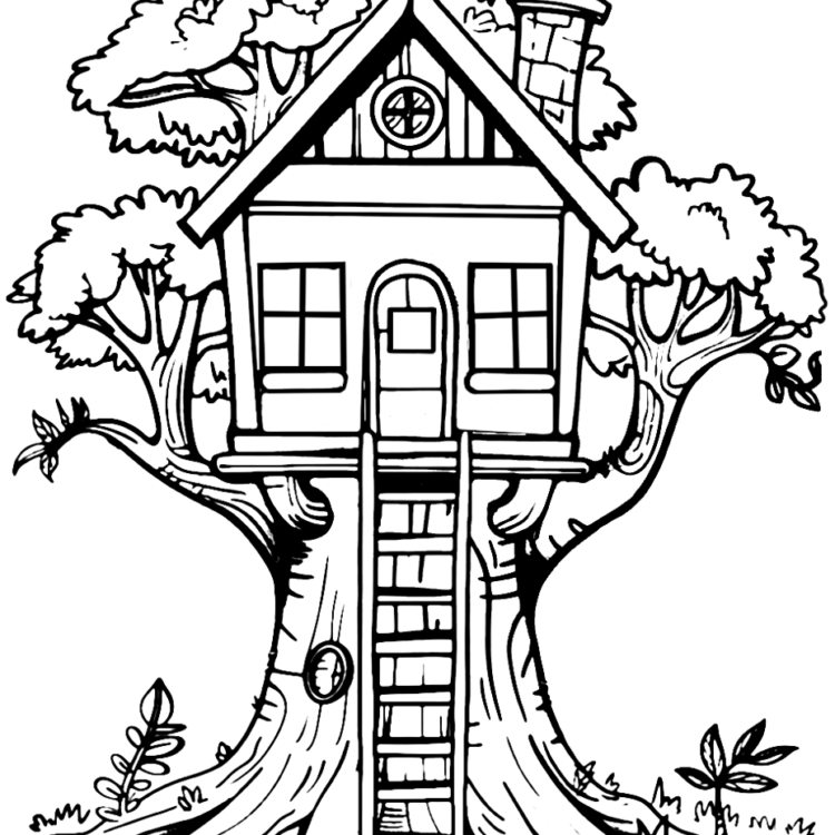 Ausmalbild Fantasie-Baumhaus