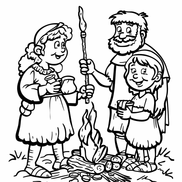 Coloring picture fire stone age