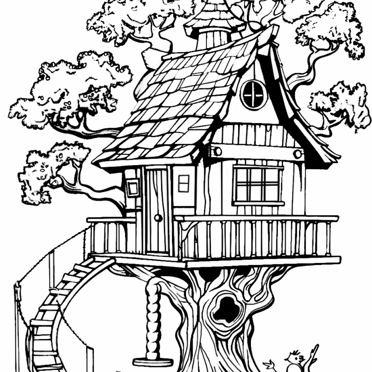 Coloring picture Cozy tree house