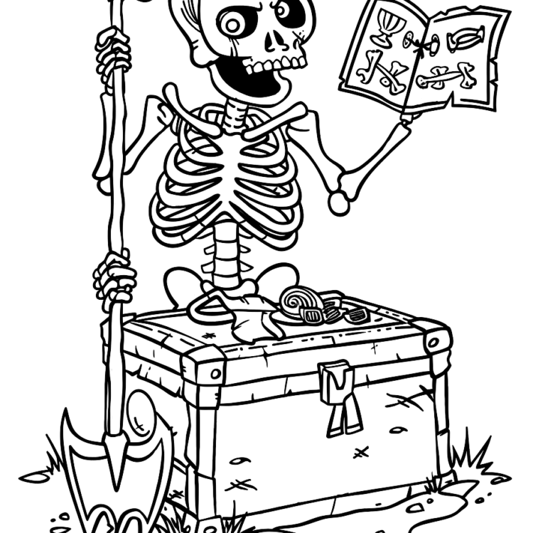 Dibujo para colorear de un esqueleto de Halloween