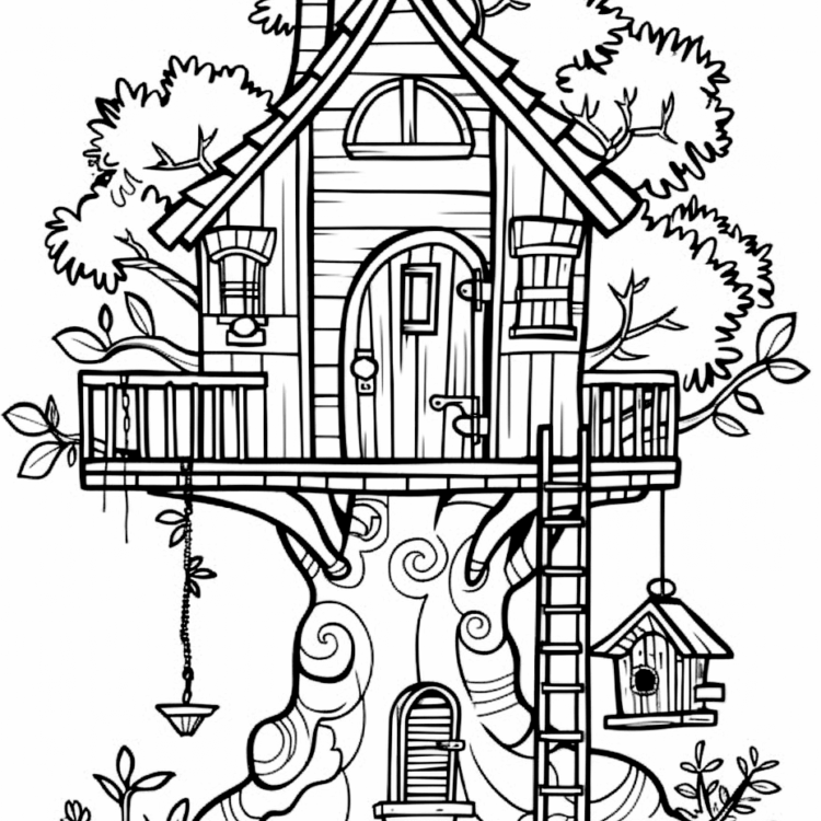 Dibujo para colorear bonita casa del árbol