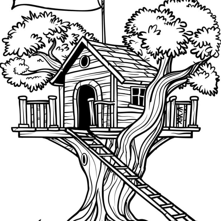 Ausmalbild Kleines Baumhaus