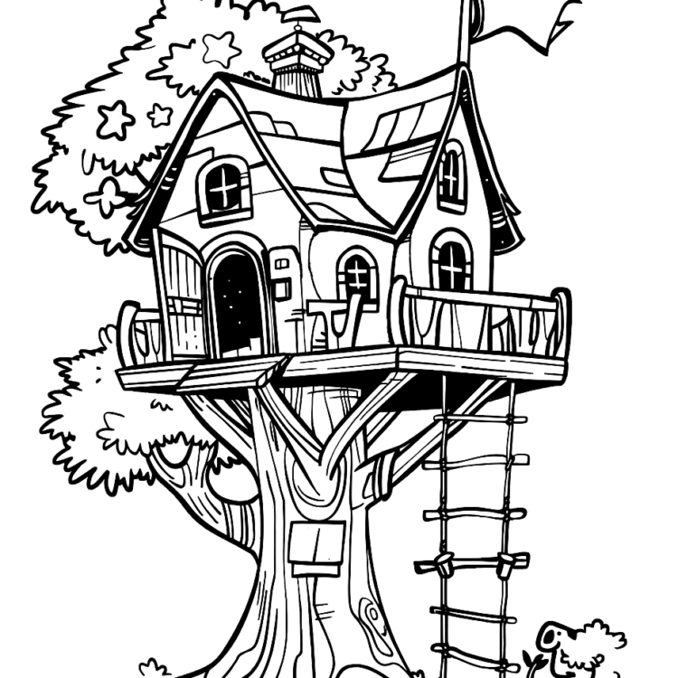 Dibujo para colorear linda casa del árbol