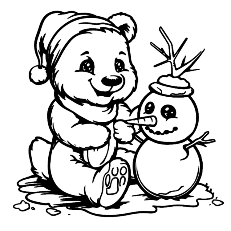 Ausmalbild Schneemann und Eisbär