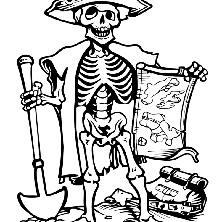 Dibujo para colorear esqueleto cazador de tesoros