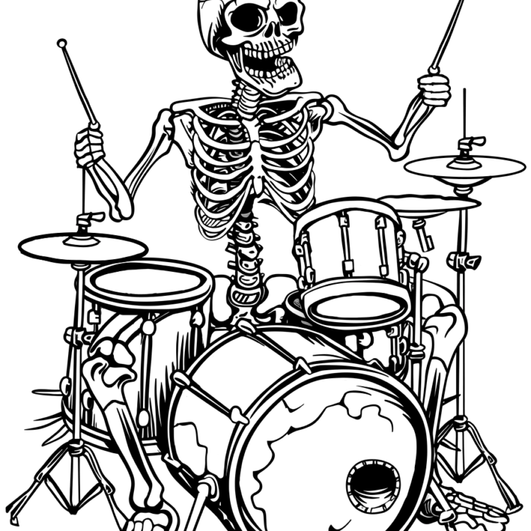 Coloring picture skeleton drummer