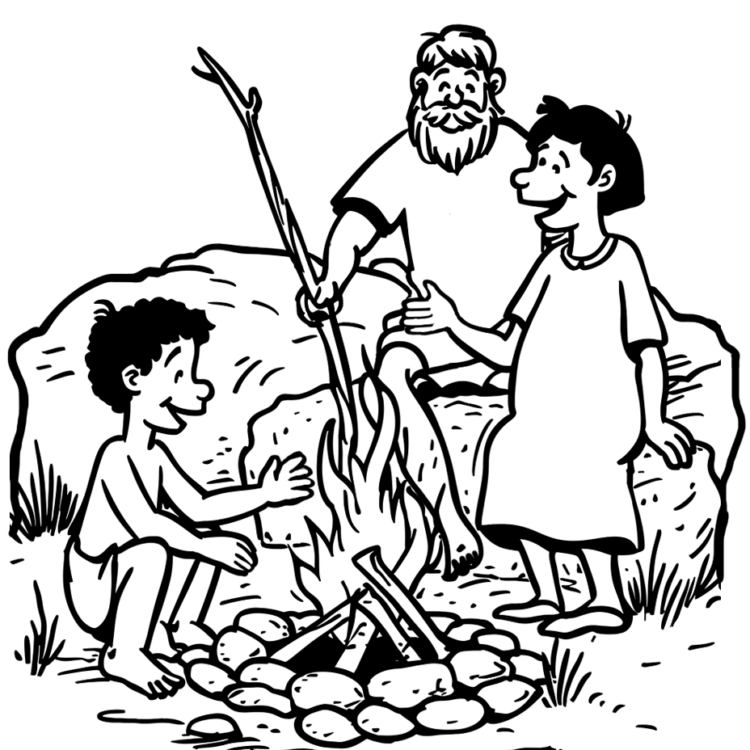 Dibujo para colorear familia de la edad de piedra