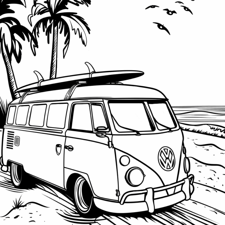 Coloring picture beach bus