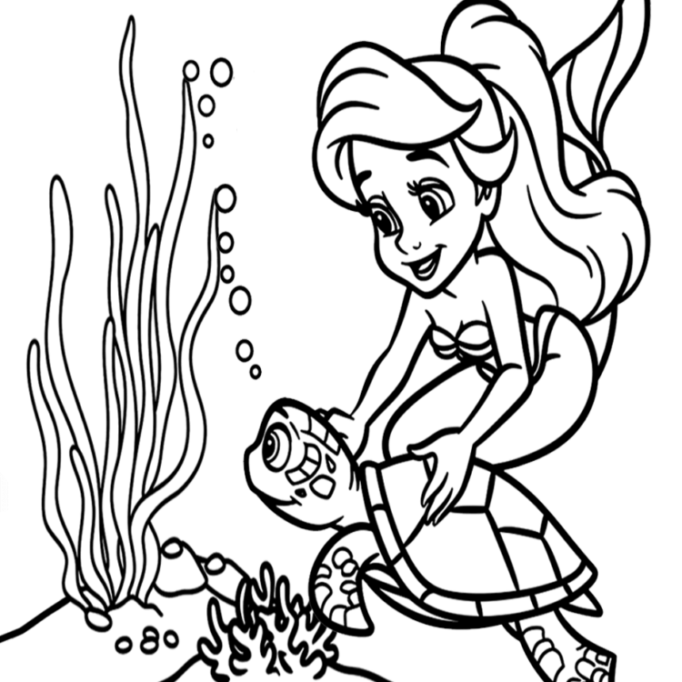 Dibujo para colorear Arielle bajo el agua