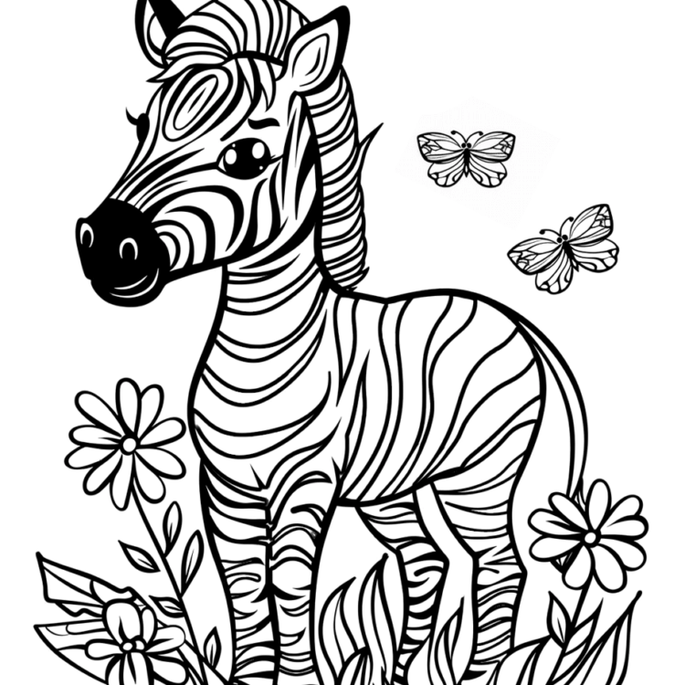 Ausmalbild Blumen & Zebra