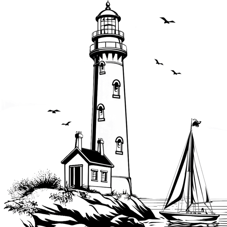 Ausmalbild Felsiger Leuchtturm