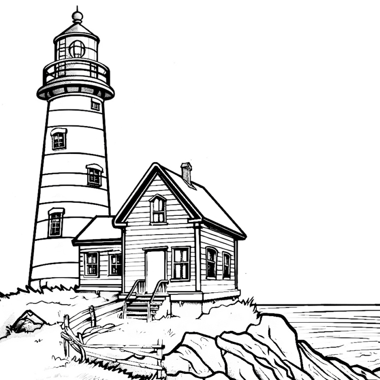 Peaceful lighthouse coloring page