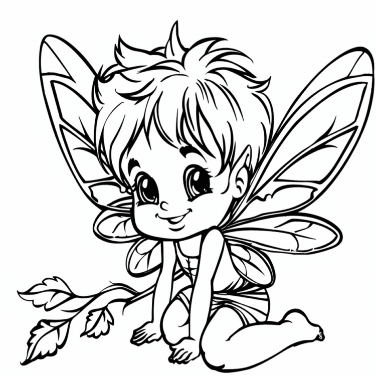 Dibujo para colorear hada feliz